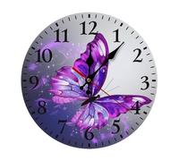 NTVOWPZO 10 Inch Wall Clock Purple Butterfly Battery Operated Wall Clocks Silent Non-Ticking Round Wall Clock for Living Room Kitchen Home Office Wall Decorative Clock