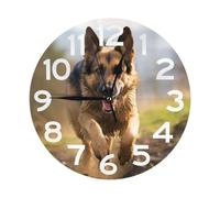 NTVOWPZO 10 Inch Wall Clock Running German Shepherd Dog Battery Operated Wall Clocks Silent Non-Ticking Round Wall Clock for Living Room Kitchen Home Office Wall Decorative Clock