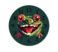 NTVOWPZO 10 Inch Wall Clock Wooden Frog with Mouth Open Battery Operated Wall Clocks Silent Non-Ticking Square Wall Clock for Living Room Kitchen Home Office Wall Decorative Clocks
