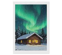 NTVOWPZO 5D Diamond Art Kits for Adults Beginners DIY Aurora Cabin Full Drill Diamond Painting Gem Art Kits Round Diamonds Dots Kit Paint by Numbers for Crafts Gift Home Wall Decor 8x12