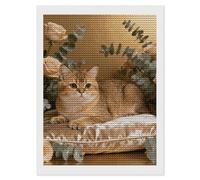 NTVOWPZO 5D Diamond Art Kits for Adults Beginners DIY Golden Cat Champagne Pad Full Drill Diamond Painting Gem Art Kits Round Diamonds Dots Kit Paint by Numbers for Crafts Gift Home Wall Decor 12x16