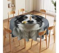 NTVOWPZO 60in Round Tablecloth Stain & Heat Resistant Polyester | Wrinkle Free Washable Border Collie Table Cover for 5 to 6 Foot Tables Dining Kitchen Party Picnic Buffet Wedding Farmhouse Decor