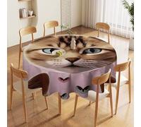 NTVOWPZO 60in Round Tablecloth Stain & Heat Resistant Polyester | Wrinkle Free Washable Carttoon Cat Table Cover for 5 to 6 Foot Tables Dining Kitchen Party Picnic Buffet Wedding Farmhouse Decor