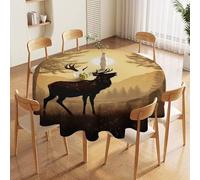 NTVOWPZO 60in Round Tablecloth Stain & Heat Resistant Polyester | Wrinkle Free Washable Elk Artwork Table Cover for 5 to 6 Foot Tables Dining Kitchen Party Picnic Buffet Wedding Farmhouse Decor