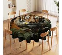 NTVOWPZO 60in Round Tablecloth Stain & Heat Resistant Polyester | Wrinkle Free Washable Jungle Tiger Table Cover for 5 to 6 Foot Tables Dining Kitchen Party Picnic Buffet Wedding Farmhouse Decor