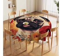 NTVOWPZO 60in Round Tablecloth Stain & Heat Resistant Polyester | Wrinkle Free Washable Pug Flower Table Cover for 5 to 6 Foot Tables Dining Kitchen Party Picnic Buffet Wedding Farmhouse Decor