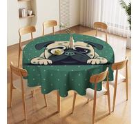 NTVOWPZO 60in Round Tablecloth Stain & Heat Resistant Polyester | Wrinkle Free Washable Pug Green Table Cover for 5 to 6 Foot Tables Dining Kitchen Party Picnic Buffet Wedding Farmhouse Decor