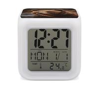 NTVOWPZO 7 Color LED Digital Alarm Clock Cube Grizzly Bear Bedside Clocks with Temperature Display 12/24h Format Snooze & Night Light Dimmable Lamp Battery Powered for Bedroom Office Decor