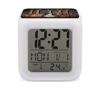 NTVOWPZO 7 Color LED Digital Alarm Clock Cube Guitars Art Bedside Clocks with Temperature Display 12/24h Format Snooze & Night Light Dimmable Lamp Battery Powered for Bedroom Office Decor
