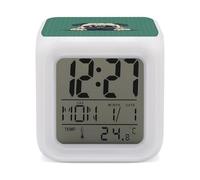 NTVOWPZO 7 Color LED Digital Alarm Clock Cube Pug Green Bedside Clocks with Temperature Display 12/24h Format Snooze & Night Light Dimmable Lamp Battery Powered for Bedroom Office Decor