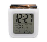 NTVOWPZO 7 Color LED Digital Alarm Clock Cube Shining Overlook Bedside Clocks with Temperature Display 12/24h Format Snooze & Night Light Dimmable Lamp Battery Powered for Bedroom Office Decor