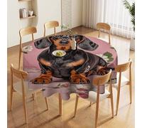 NTVOWPZO 70in Round Tablecloth Stain & Heat Resistant Polyester | Wrinkle Free Washable Dachshund Florals Table Cover for 5 to 6 Foot Tables Dining Kitchen Party Picnic Buffet Wedding Farmhouse Decor