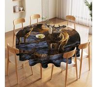 NTVOWPZO 70in Round Tablecloth Stain & Heat Resistant Polyester | Wrinkle Free Washable Deers Picture Table Cover for 5 to 6 Foot Tables Dining Kitchen Party Picnic Buffet Wedding Farmhouse Decor