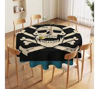 NTVOWPZO 70in Round Tablecloth Stain & Heat Resistant Polyester | Wrinkle Free Washable Pirate Flag Skull Table Cover for 5 to 6 Foot Tables Dining Kitchen Party Picnic Buffet Wedding Farmhouse Decor