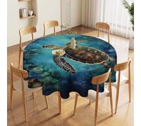 NTVOWPZO 70in Round Tablecloth Stain & Heat Resistant Polyester | Wrinkle Free Washable Sea Turtle Table Cover for 5 to 6 Foot Tables Dining Kitchen Party Picnic Buffet Wedding Farmhouse Decor