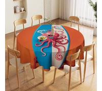 NTVOWPZO 70in Round Tablecloth Stain & Heat Resistant Polyester | Wrinkle Free Washable Surfboard Octopus Table Cover for 5 to 6 Foot Tables Dining Kitchen Party Picnic Buffet Wedding Farmhouse Decor