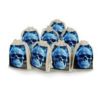 NTVOWPZO 8PCS 3D Print Blue Skull Cotton Drawstring Bag 5x7 Inch Small Cloth Gift Bags with Drawstring, Reusable Muslin Bags Pouches, Empty Candy Bag for Wedding Party Birthday Favors