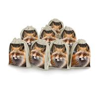 NTVOWPZO 8PCS A Fox Cotton Drawstring Bag 5x7 Inch Small Cloth Gift Bags with Drawstring, Reusable Muslin Bags Pouches, Empty Candy Bag for Wedding Party Birthday Favors