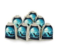 NTVOWPZO 8PCS Bats Shuttle Webs Cotton Drawstring Bag 5x7 Inch Small Cloth Gift Bags with Drawstring, Reusable Muslin Bags Pouches, Empty Candy Bag for Wedding Party Birthday Favors