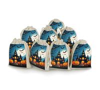 NTVOWPZO 8PCS Bats Skim over The Castle Cotton Drawstring Bag 5x7 Inch Small Cloth Gift Bags with Drawstring, Reusable Muslin Bags Pouches, Empty Candy Bag for Wedding Party Birthday Favors