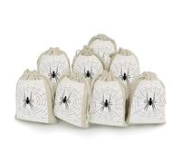 NTVOWPZO 8PCS Black Cobwebs Cotton Drawstring Bag 5x7 Inch Small Cloth Gift Bags with Drawstring, Reusable Muslin Bags Pouches, Empty Candy Bag for Wedding Party Birthday Favors