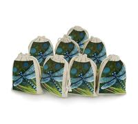 NTVOWPZO 8PCS Blue Dragonfly Cotton Drawstring Bag 5x7 Inch Small Cloth Gift Bags with Drawstring, Reusable Muslin Bags Pouches, Empty Candy Bag for Wedding Party Birthday Favors
