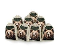 NTVOWPZO 8PCS Brown Bear Cotton Drawstring Bag 5x7 Inch Small Cloth Gift Bags with Drawstring, Reusable Muslin Bags Pouches, Empty Candy Bag for Wedding Party Birthday Favors