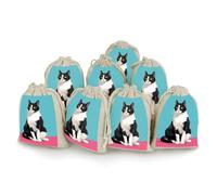 NTVOWPZO 8PCS Cat Sit Down Cotton Drawstring Bag 5x7 Inch Small Cloth Gift Bags with Drawstring, Reusable Muslin Bags Pouches, Empty Candy Bag for Wedding Party Birthday Favors