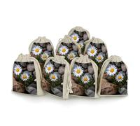 NTVOWPZO 8PCS Daisies And Rocks Cotton Drawstring Bag 5x7 Inch Small Cloth Gift Bags with Drawstring, Reusable Muslin Bags Pouches, Empty Candy Bag for Wedding Party Birthday Favors