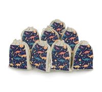 NTVOWPZO 8PCS Dinosaurs And Stars Colorful Cotton Drawstring Bag 5x7 Inch Small Cloth Gift Bags with Drawstring, Reusable Muslin Bags Pouches, Empty Candy Bag for Wedding Party Birthday Favors