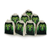 NTVOWPZO 8PCS Horrifying Green Skull Cotton Drawstring Bag 5x7 Inch Small Cloth Gift Bags with Drawstring, Reusable Muslin Bags Pouches, Empty Candy Bag for Wedding Party Birthday Favors