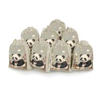NTVOWPZO 8PCS Panda Cute Cotton Drawstring Bag 5x7 Inch Small Cloth Gift Bags with Drawstring, Reusable Muslin Bags Pouches, Empty Candy Bag for Wedding Party Birthday Favors