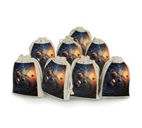 NTVOWPZO 8PCS Planet in Front of Starry Cotton Drawstring Bag 5x7 Inch Small Cloth Gift Bags with Drawstring, Reusable Muslin Bags Pouches, Empty Candy Bag for Wedding Party Birthday Favors