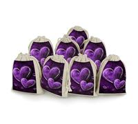 NTVOWPZO 8PCS Purple Hearts Cotton Drawstring Bag 5x7 Inch Small Cloth Gift Bags with Drawstring, Reusable Muslin Bags Pouches, Empty Candy Bag for Wedding Party Birthday Favors