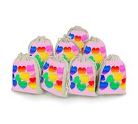 NTVOWPZO 8PCS Rainbow Hearts Cotton Drawstring Bag 5x7 Inch Small Cloth Gift Bags with Drawstring, Reusable Muslin Bags Pouches, Empty Candy Bag for Wedding Party Birthday Favors