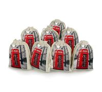 NTVOWPZO 8PCS Red Phone Booth Cotton Drawstring Bag 5x7 Inch Small Cloth Gift Bags with Drawstring, Reusable Muslin Bags Pouches, Empty Candy Bag for Wedding Party Birthday Favors