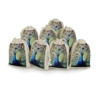 NTVOWPZO 8PCS The Peacock Cotton Drawstring Bag 5x7 Inch Small Cloth Gift Bags with Drawstring, Reusable Muslin Bags Pouches, Empty Candy Bag for Wedding Party Birthday Favors