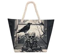 NTVOWPZO A Raven on The Windowsill Beach Bag with Hemp Rope Handles Waterproof 600D Oxford Tote Zipper Carryall for Travel Shopping Swim Pool Gym Picnic & Daily Use