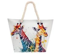 NTVOWPZO Beautiful Giraffe Beach Bag with Hemp Rope Handles Waterproof 600D Oxford Tote Zipper Carryall for Travel Shopping Swim Pool Gym Picnic & Daily Use