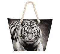 NTVOWPZO Black White Tiger Beach Bag with Hemp Rope Handles Waterproof 600D Oxford Tote Zipper Carryall for Travel Shopping Swim Pool Gym Picnic & Daily Use