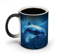 NTVOWPZO Blue Ocean Dolphin Magic Color Changing Coffee Mug, 11 Oz Ceramic Cup with Handle, Heat Sensitive Heat Changing Mug Temperature Changing Mugs for Office Home, Personalized Gift