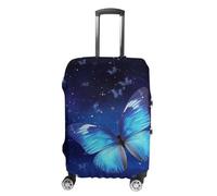 NTVOWPZO Blue Starry Butterfly Travel Luggage Cover Spandex Suitcase Protector Washable Baggage Covers Elastic Scratch-Resistant Luggage Cover Protector Fits 18-32 Inch Luggage, Blue Starry Butterfly