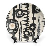 NTVOWPZO Bone China Decorative Plate African Print Design Ceramic Dinner Plates with Display Stand Ceramic Ornaments Art Porcelain Plate for Home Office Wall Decor CollectionsPlate 10inch