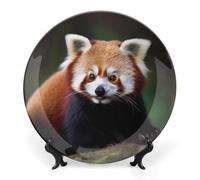 NTVOWPZO Bone China Decorative Plate Animal Red Panda Ceramic Dinner Plates with Display Stand Ceramic Ornaments Art Porcelain Plate for Home Office Wall Decor CollectionsPlate 7inch