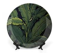 NTVOWPZO Bone China Decorative Plate Banana Leaf Black Ceramic Dinner Plates with Display Stand Ceramic Ornaments Art Porcelain Plate for Home Office Wall Decor CollectionsPlate 6inch