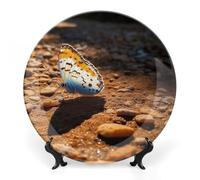 NTVOWPZO Bone China Decorative Plate Butterfly on The Road Ceramic Dinner Plates with Display Stand Ceramic Ornaments Art PorcelainPlates for Home Office Wall Decor Collections Plate 8inch