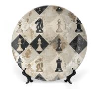 NTVOWPZO Bone China Decorative Plate Chess Piece Brown Pattern Ceramic Dinner Plates with Display Stand Ceramic Ornaments Art PorcelainPlate for Home Office Wall Decor Collections Plate 6inch