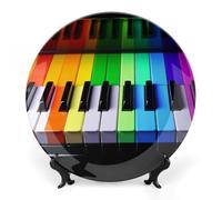 NTVOWPZO Bone China Decorative Plate Colorful Piano Music Rainbow Ceramic Dinner Plates with Display Stand Ceramic Ornaments Art Porcelain Plate for Home Office Wall Decor CollectionsPlate 7inch
