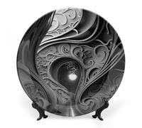 NTVOWPZO Bone China Decorative Plate Complex Black And White Ceramic Dinner Plates with Display Stand Ceramic Ornaments Art PorcelainPlate for Home Office Wall Decor Collections Plate 7inch