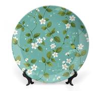 NTVOWPZO Bone China Decorative Plate Flowers And Green Leaves Ceramic Dinner Plates with Display Stand Ceramic Ornaments Art Porcelain Plate for Home Office Wall Decor CollectionsPlate 7inch
